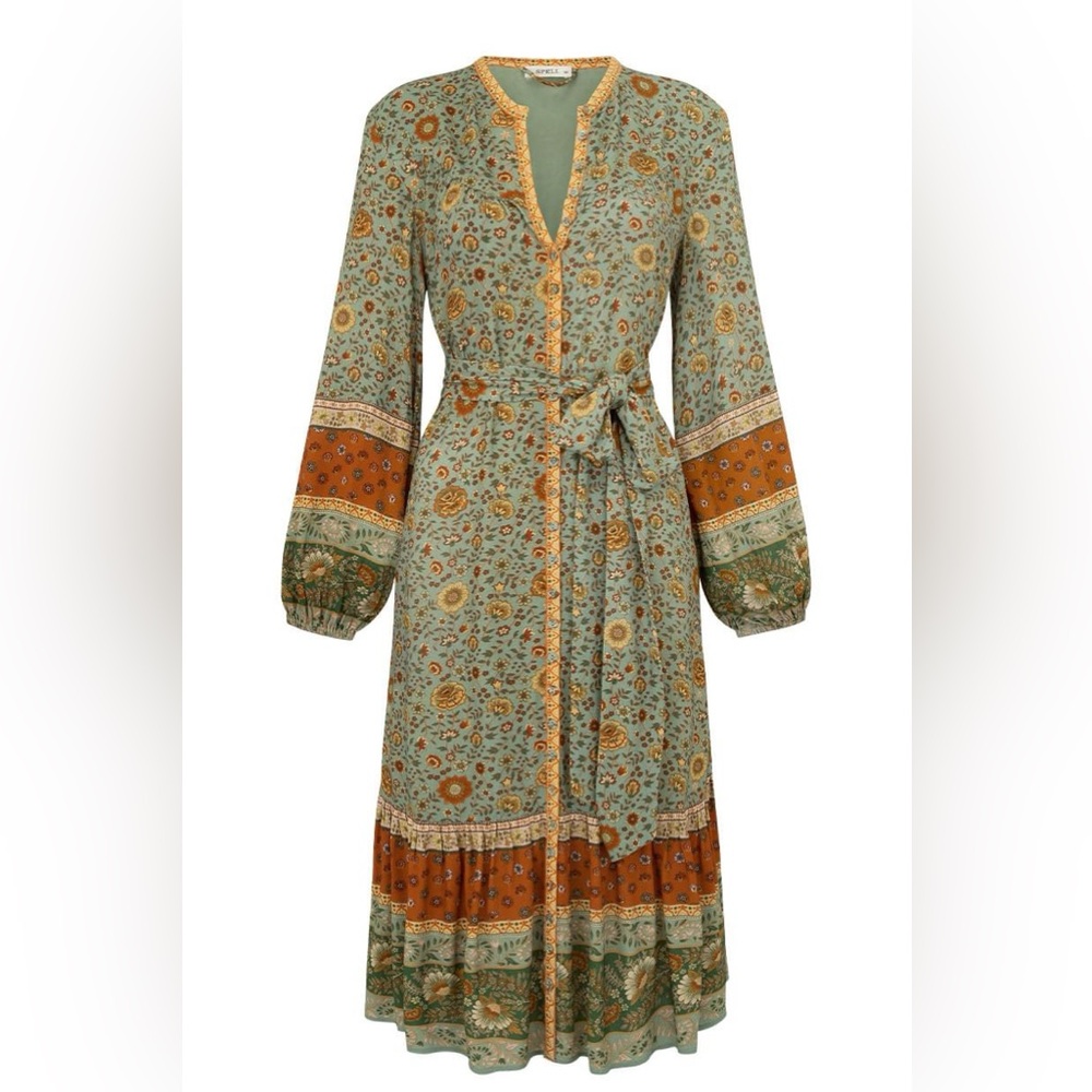 NWOT Spell 'Lady Untamed Button Down Midi Dress' in Matcha size M